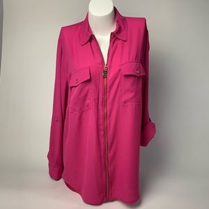 Michael Kors 2XL ZIP Front Blouse Hot Pink